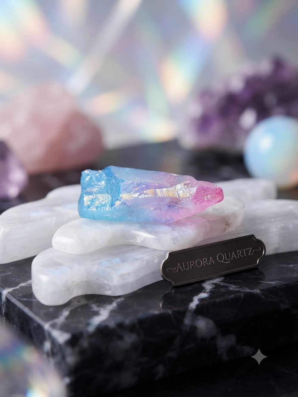 Blue to Purple Aura Titanium Quartz Crystal Point